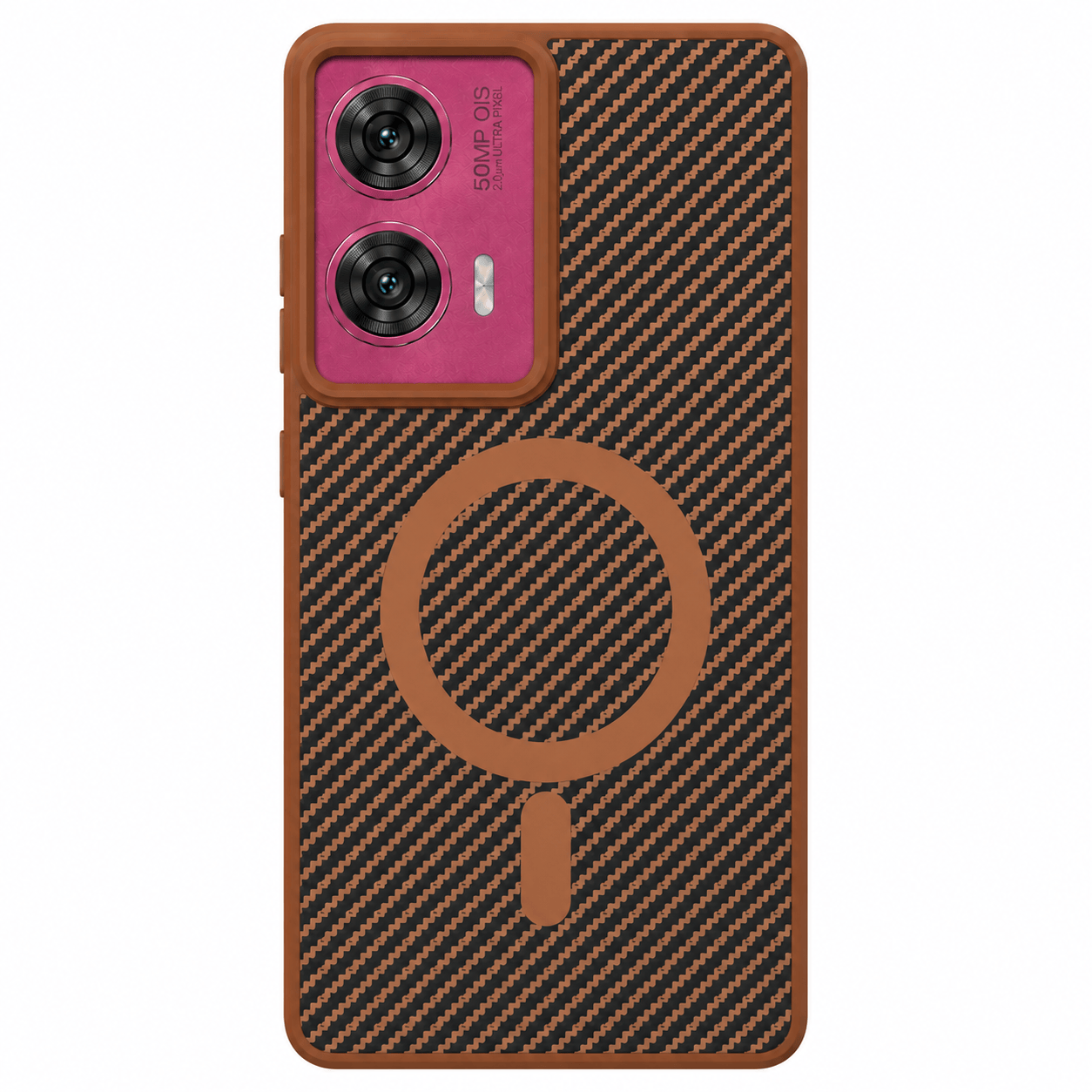 Carbon Fiber Megsafe Design Phone Case for Moto Edge 50 Fusion Back Cover Brown Onezeros.in