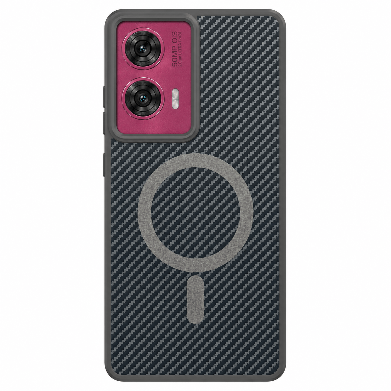 Carbon Fiber Megsafe Design Phone Case for Moto Edge 50 Fusion Back Cover Grey Onezeros.in