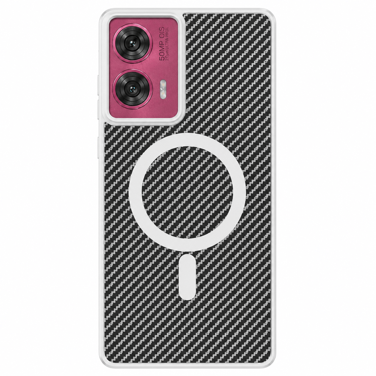 Carbon Fiber Megsafe Design Phone Case for Moto Edge 50 Fusion Back Cover White Onezeros.in