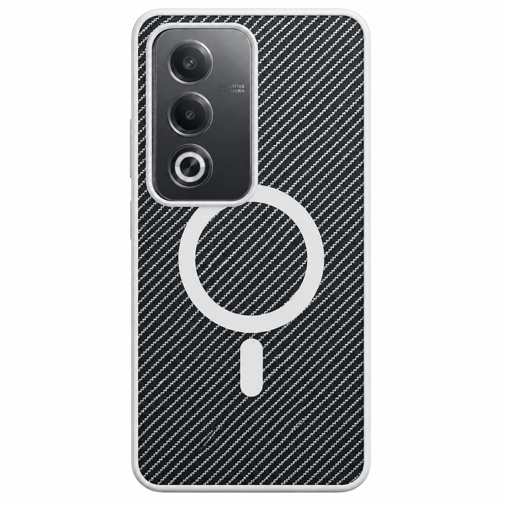 Carbon Fiber Megsafe Design Phone Case for OPPO A3 Pro Back Cover White Onezeros.in