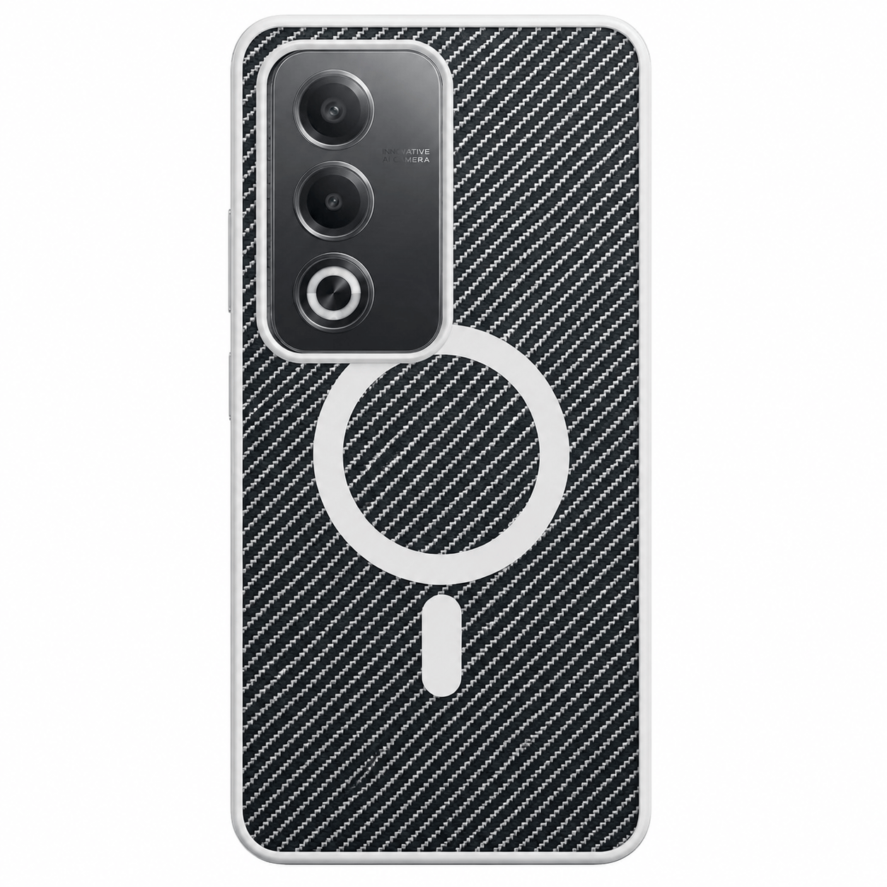 Carbon Fiber Megsafe Design Phone Case for OPPO A3 Pro Back Cover White Onezeros.in