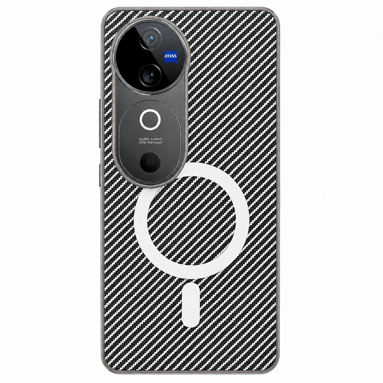 Carbon Fiber Megsafe Design Phone Case for Vivo V40 Back Cover Grey Onezeros.in