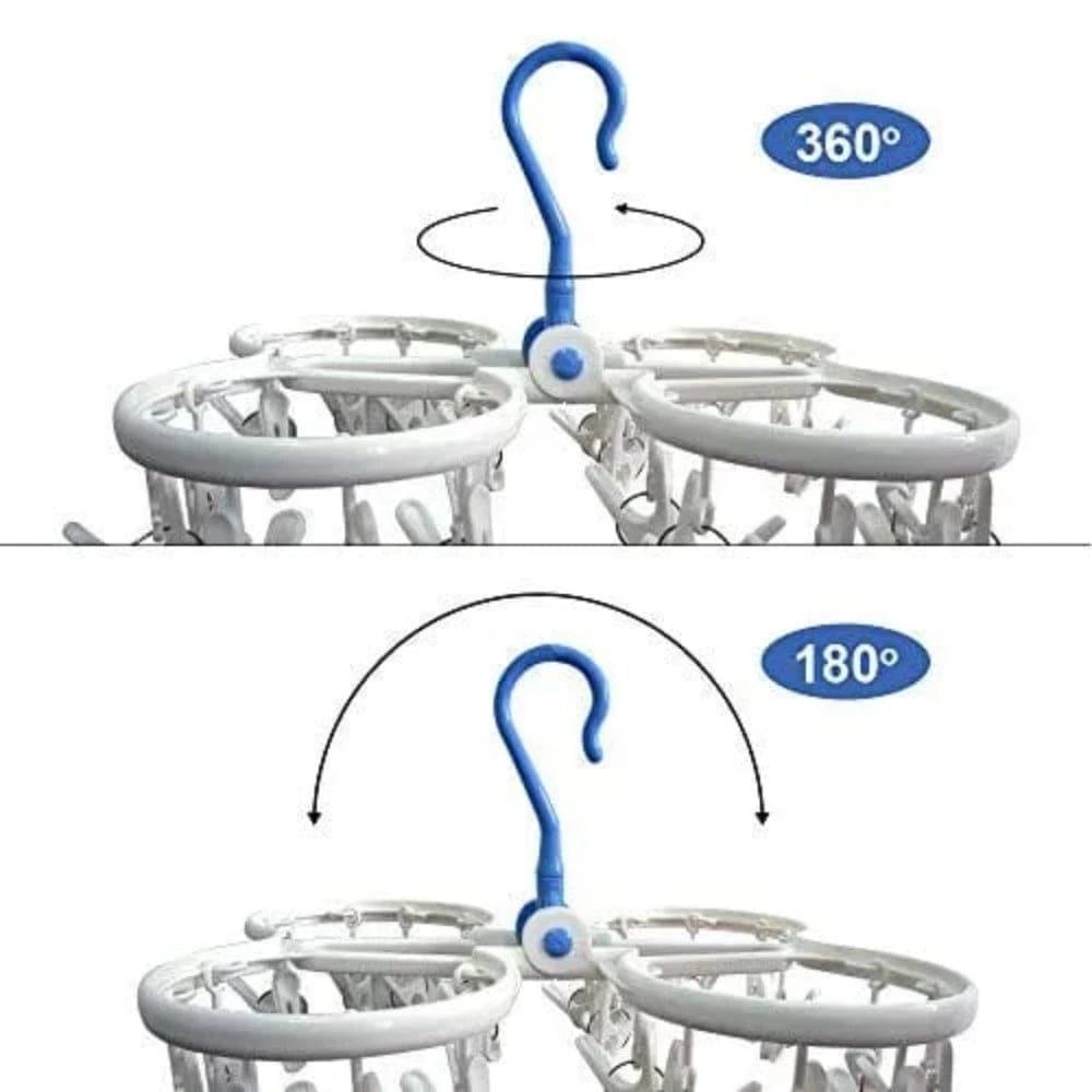 Clothes Dryer With Foldable Hanger and Clips Blue with White Onezeros.in