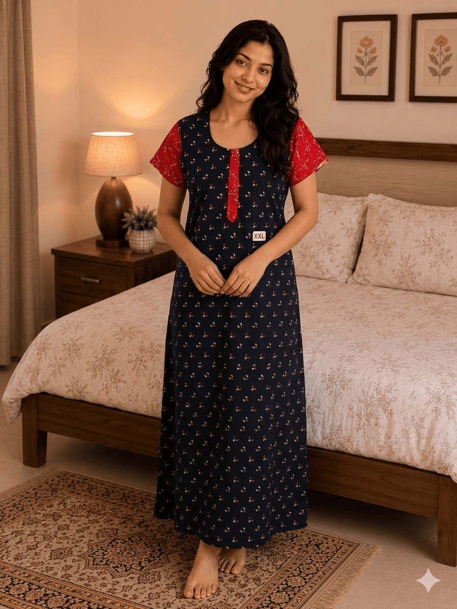 Coffe Brown With Red Geometric Pattern Nighty Onezeros.in