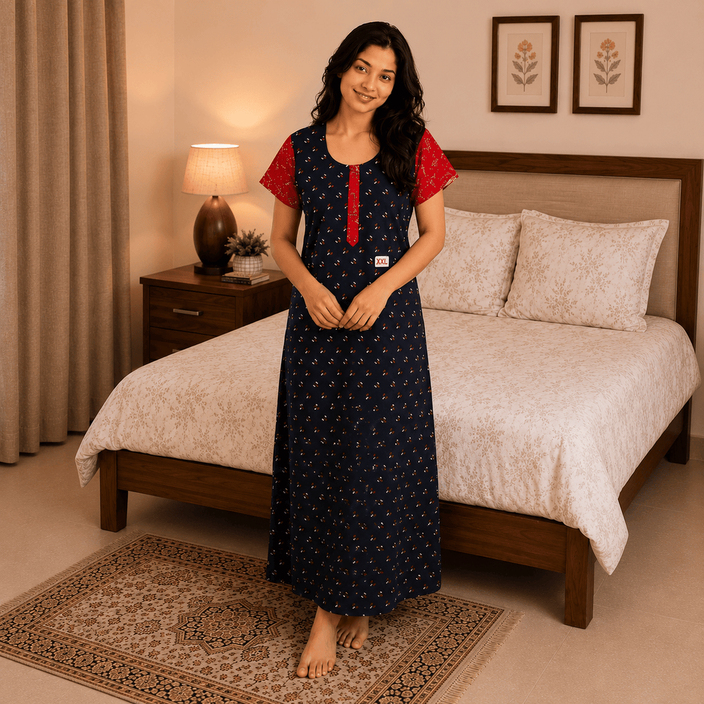 Coffe Brown With Red Geometric Pattern Nighty Onezeros.in