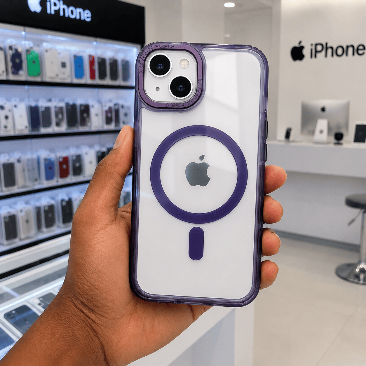 Crystal Clear Magnetic Transparent Back Cover for iPhone 13 | Shockproof Protective Case Purple Onezeros.in