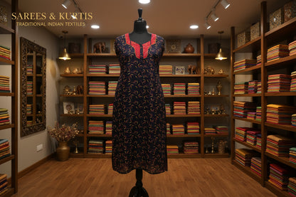 Dark Coffee Brown with Red Color Spray Pattern Big Size Nighty Onezeros.in