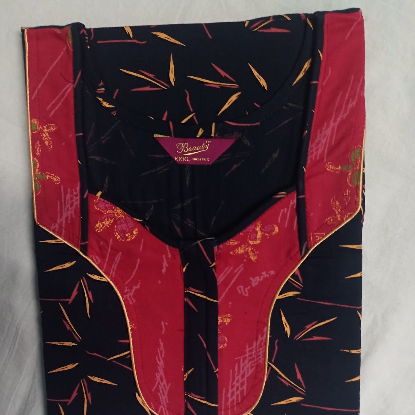 Dark Coffee Brown with Red Color Spray Pattern Big Size Nighty Onezeros.in