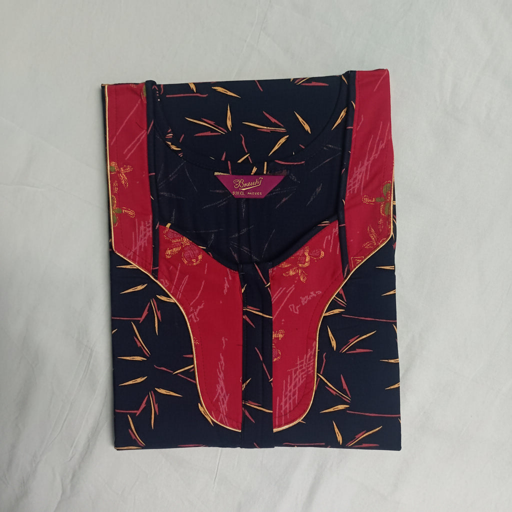 Dark Coffee Brown with Red Color Spray Pattern Big Size Nighty Onezeros.in
