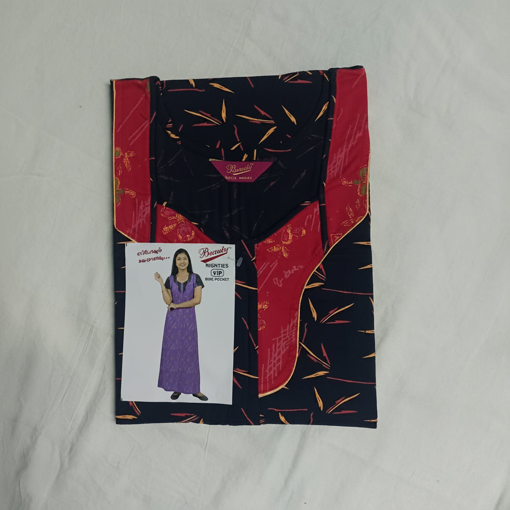 Dark Coffee Brown with Red Color Spray Pattern Big Size Nighty Onezeros.in