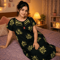 Dark Green background yellow floral pattern Nighty Onezeros.in
