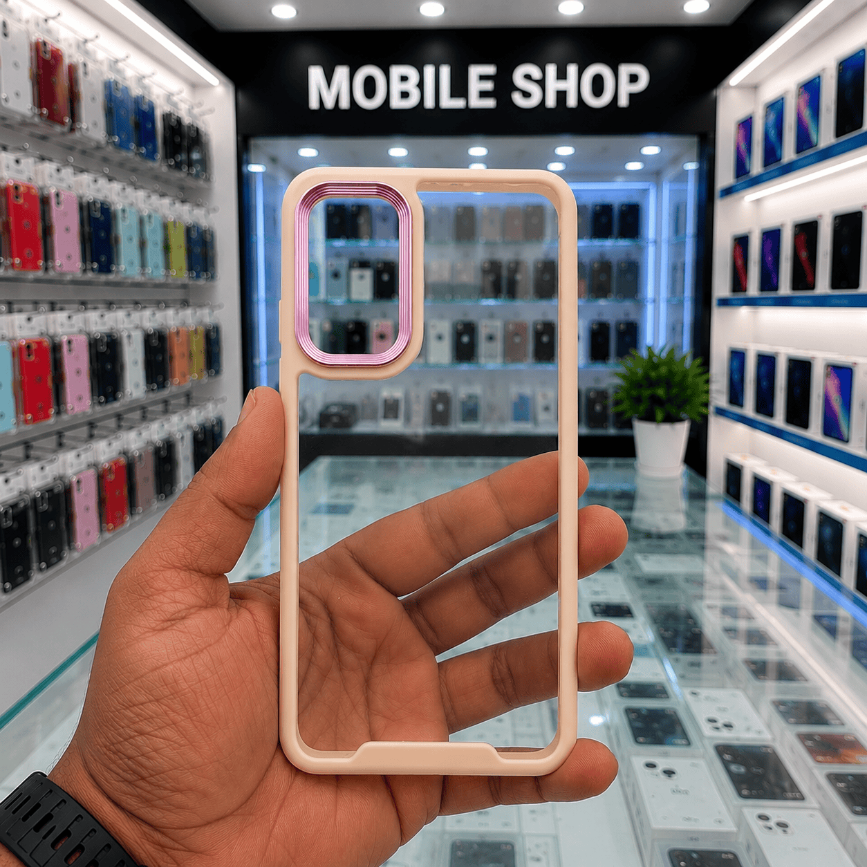Electroplating Camera Frame Cell Phone Case for POCO M3 Pro 5G Back Cover Pink Onezeros.in