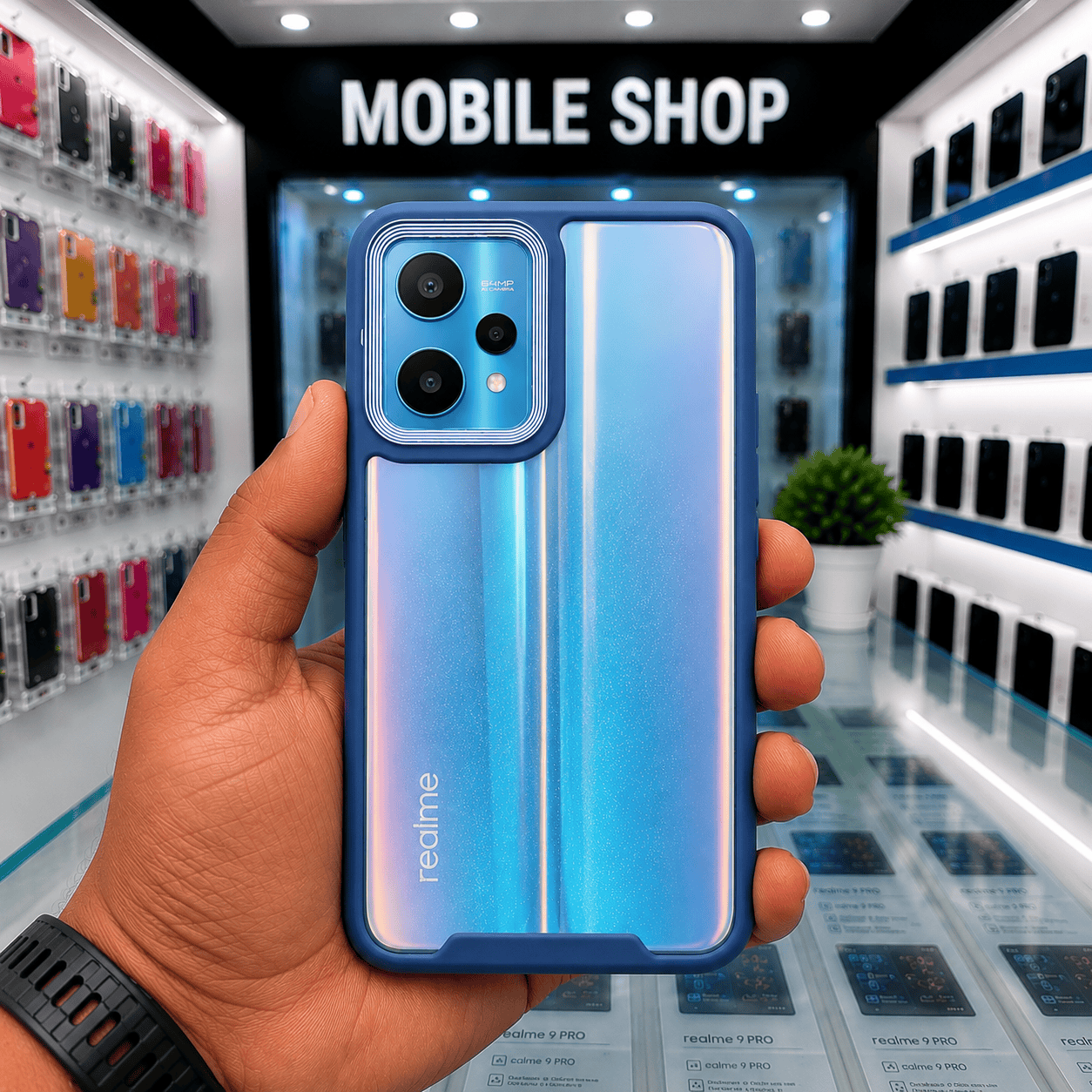 Electroplating Camera Frame Cell Phone Case for Realme 9 Pro Back Cover Blue Onezeros.in