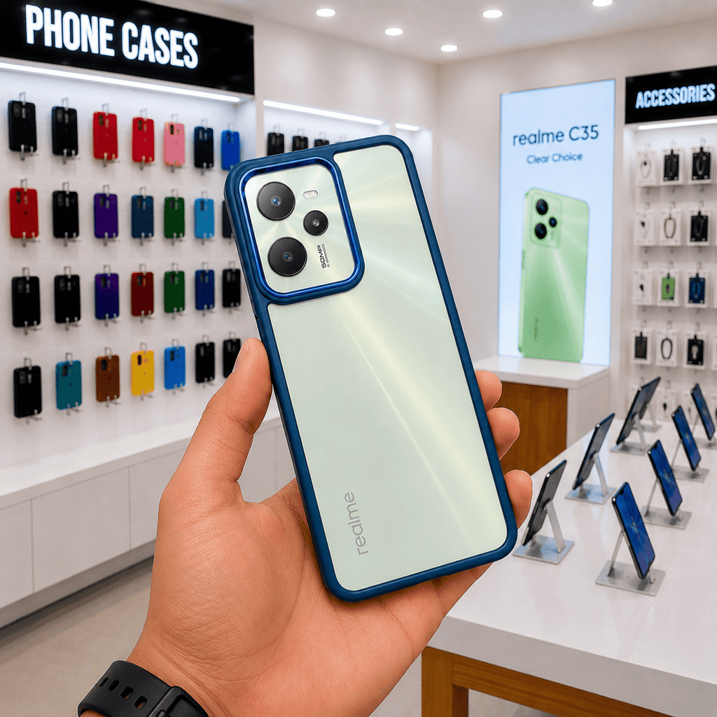Electroplating Camera Frame Cell Phone Case for Realme C35 Back Cover Blue Onezeros.in