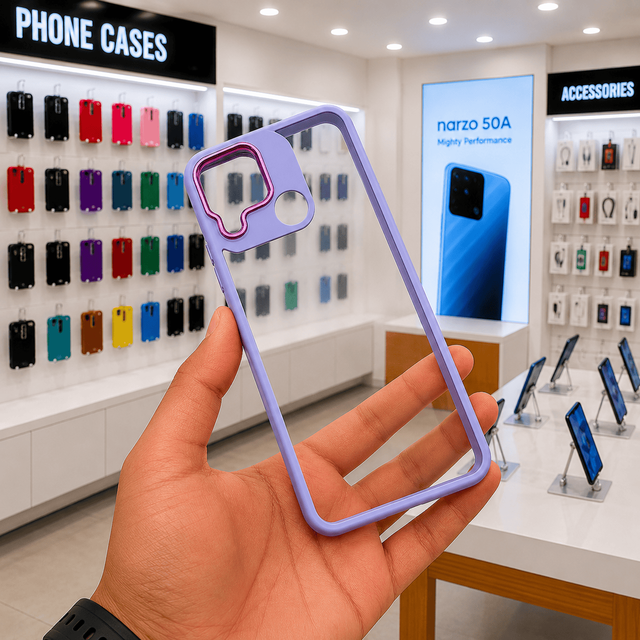 Electroplating Camera Frame Cell Phone Case for Realme Narzo 50A Back Cover Cyan Onezeros.in