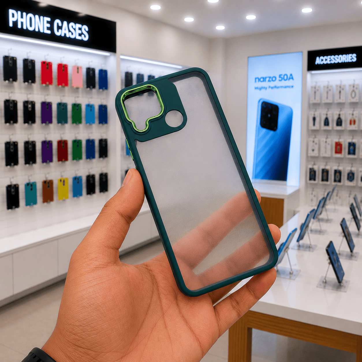 Electroplating Camera Frame Cell Phone Case for Realme Narzo 50A Back Cover Green Onezeros.in