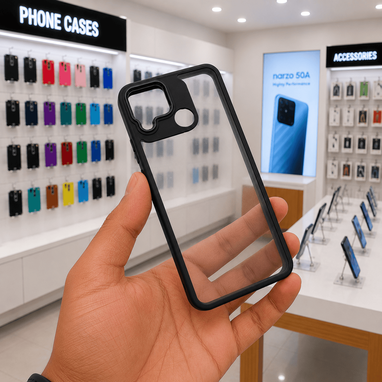 Electroplating Camera Frame Cell Phone Case for Realme Narzo 50A Back Cover Black Onezeros.in