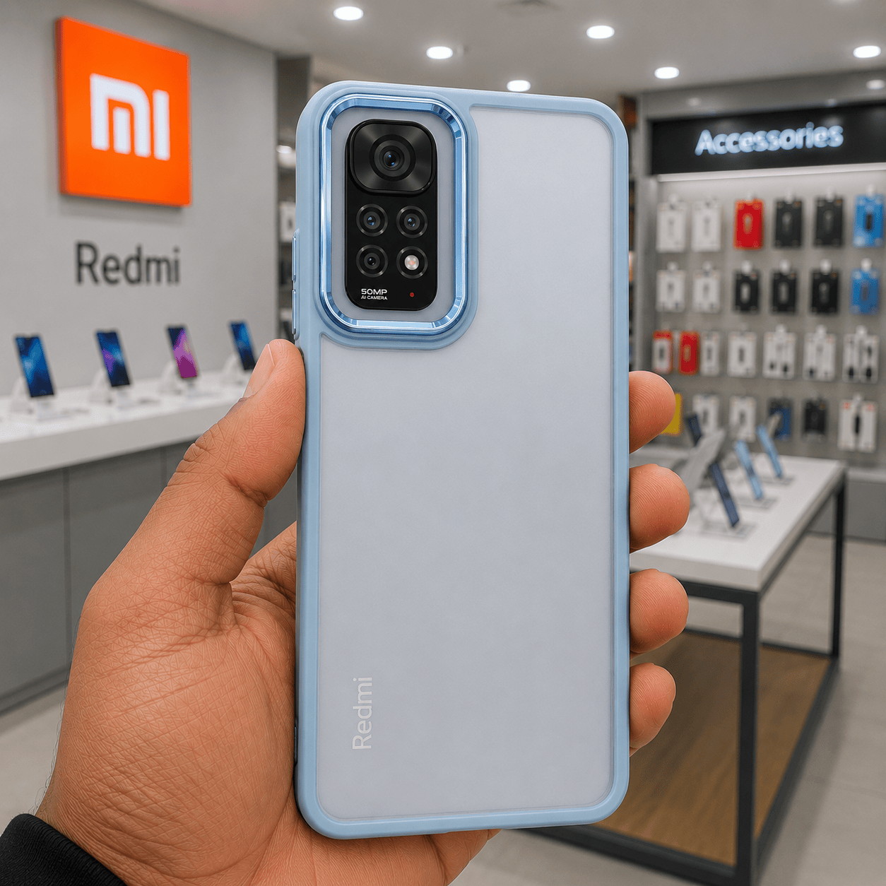 Electroplating Camera Frame Cell Phone Case for Redmi Note 11 Back Cover Cyan Onezeros.in
