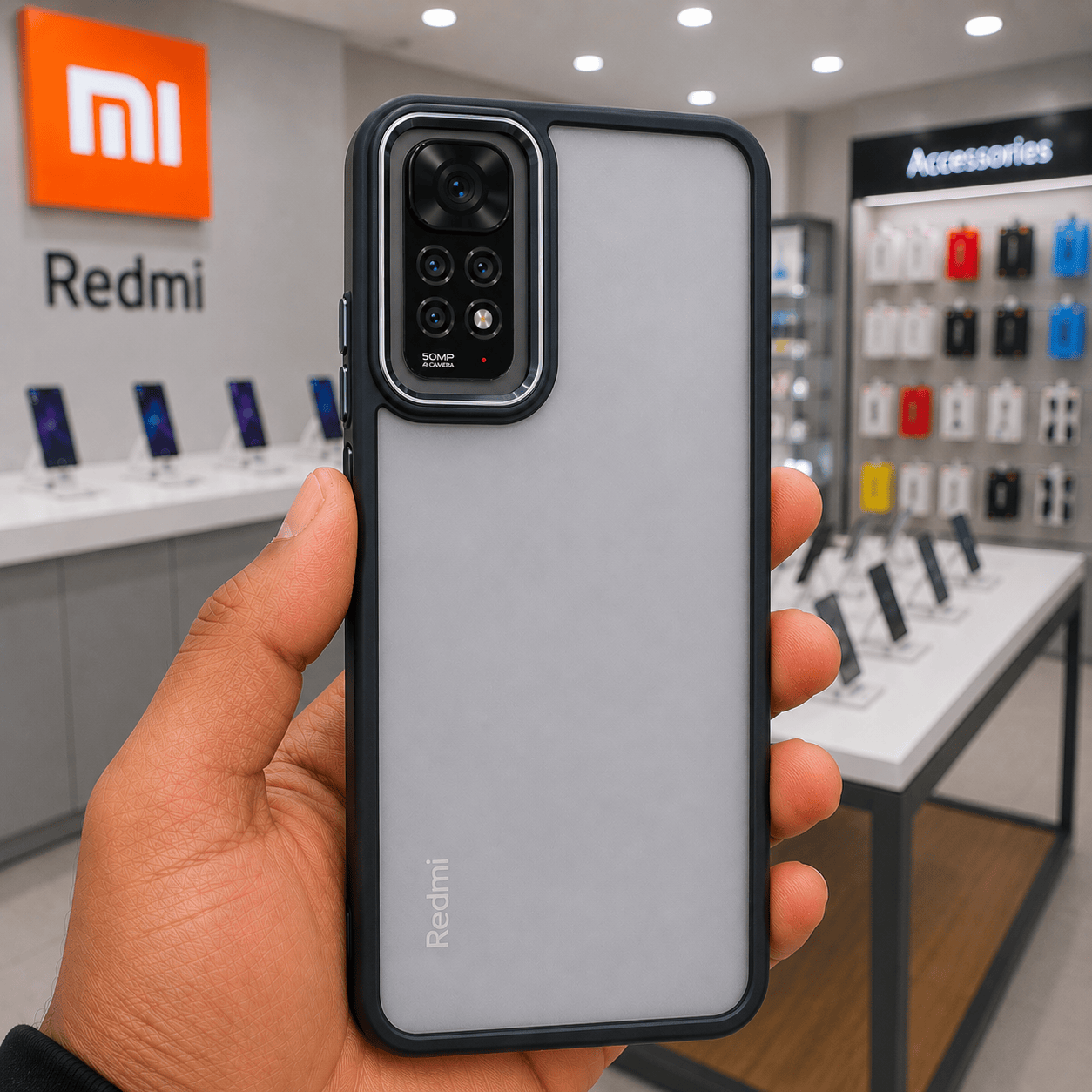 Electroplating Camera Frame Cell Phone Case for Redmi Note 11 Back Cover Black Onezeros.in