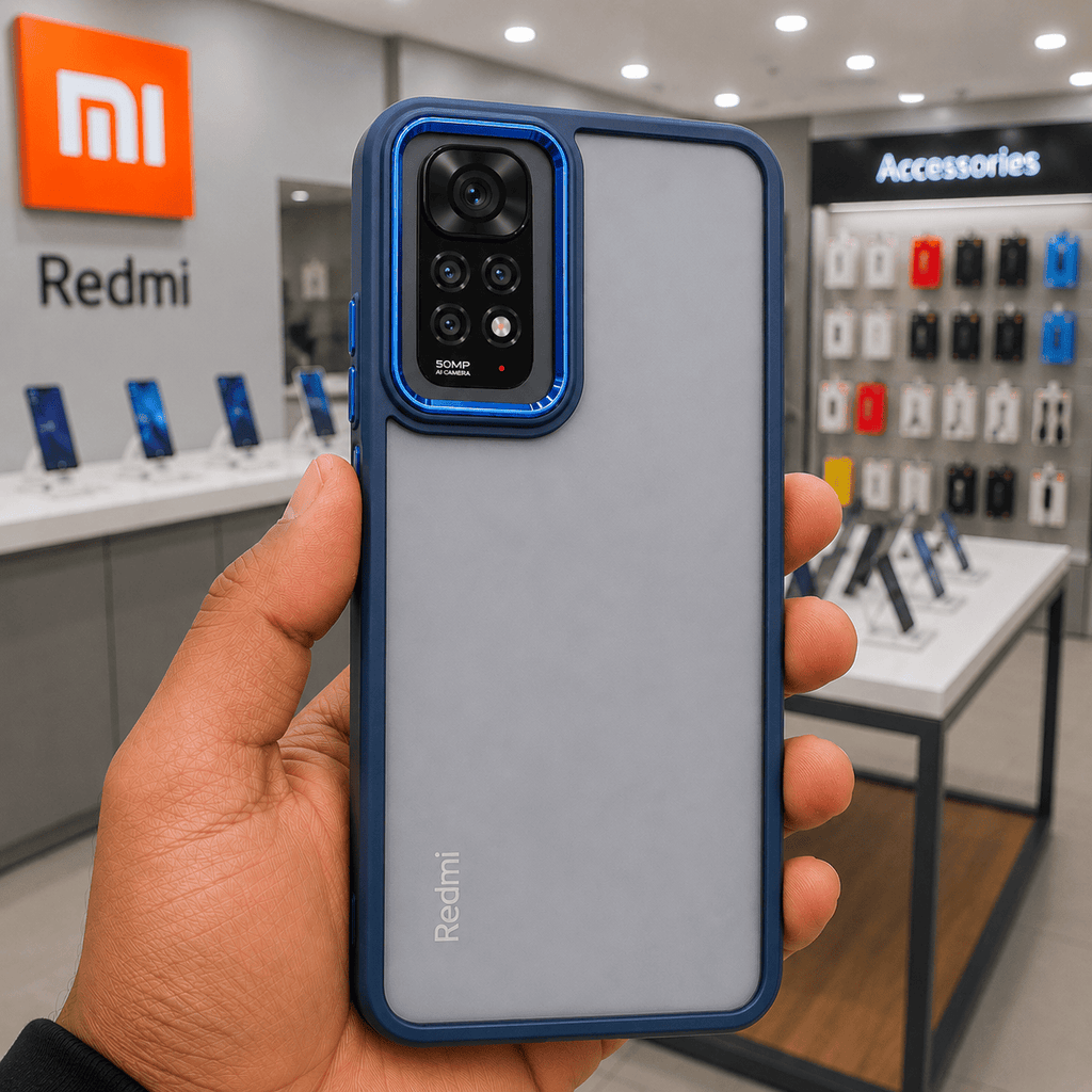 Electroplating Camera Frame Cell Phone Case for Redmi Note 11 Back Cover Blue Onezeros.in