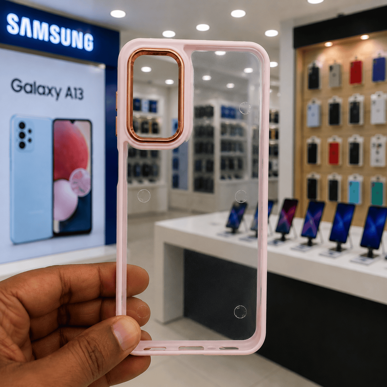 Electroplating Camera Frame Cell Phone Case for Samsung A13 Back Cover Pink Onezeros.in