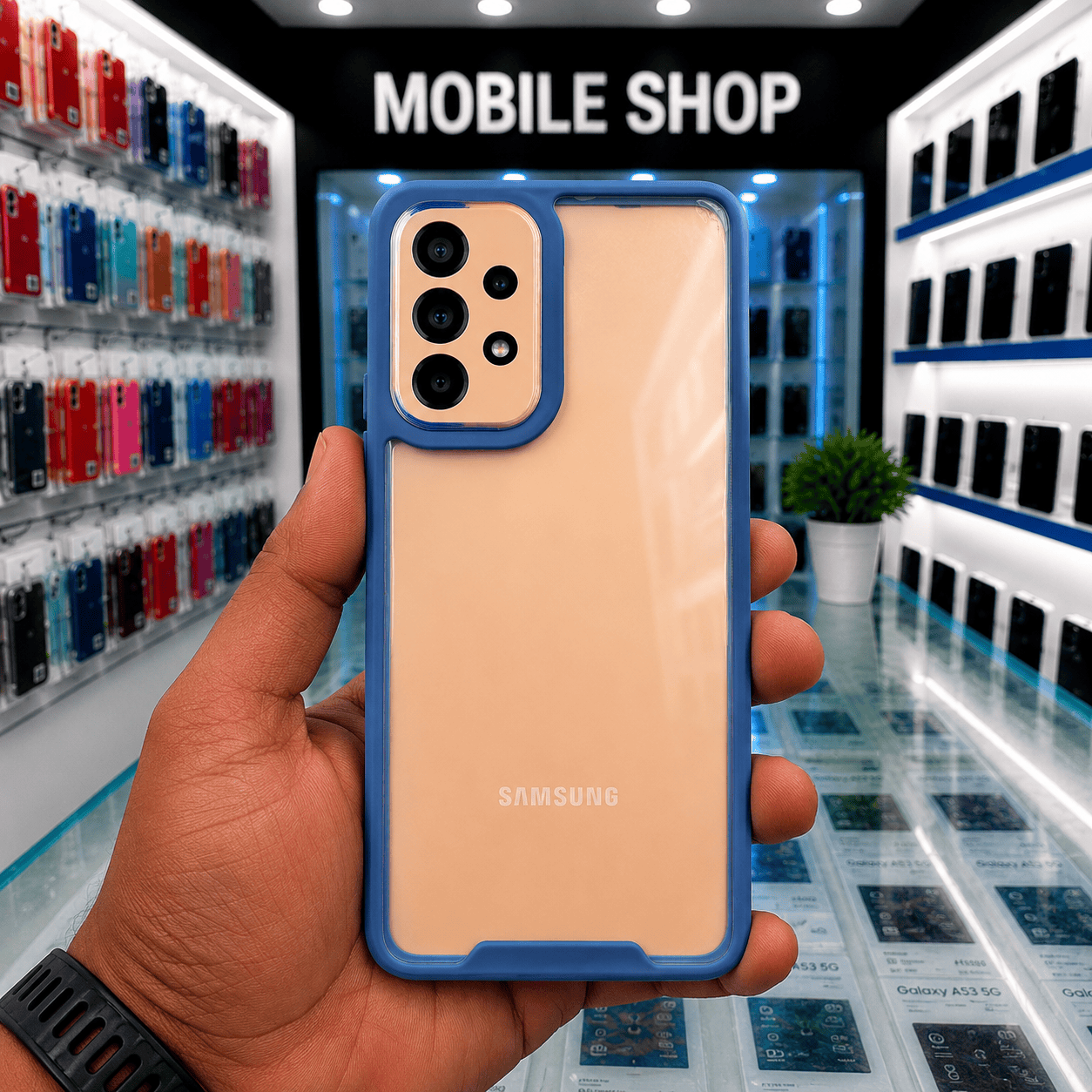 Electroplating Camera Frame Cell Phone Case for Samsung A53 5G Back Cover Blue Onezeros.in