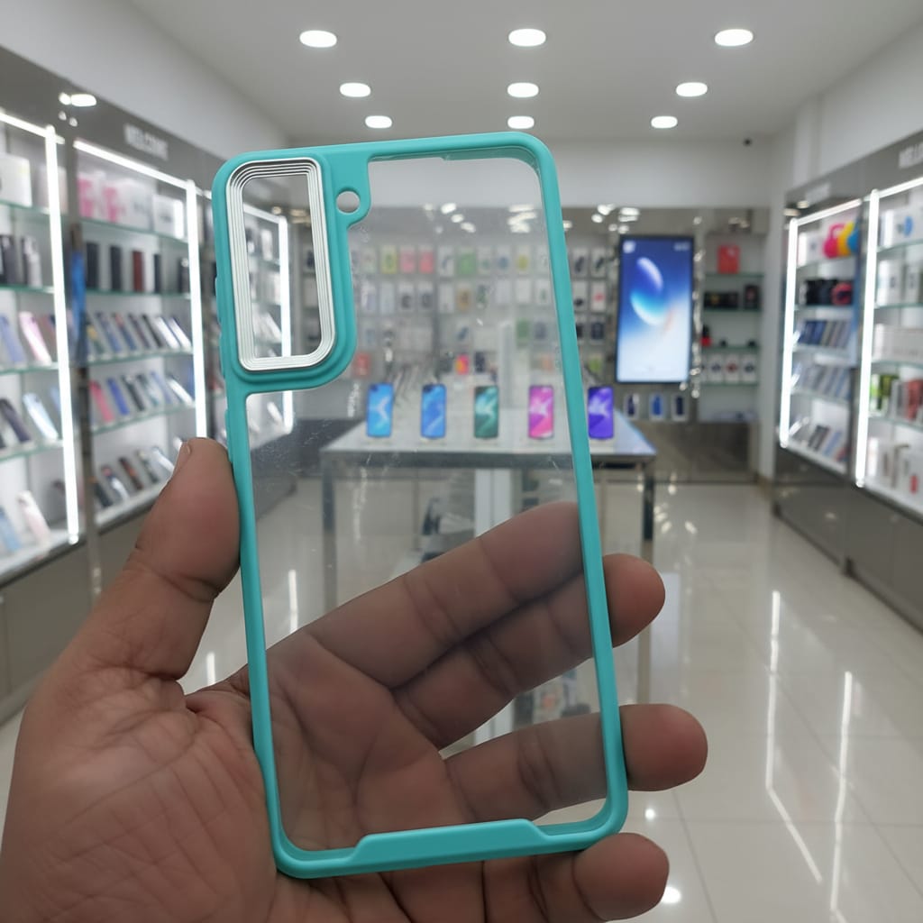 Electroplating Camera Frame Cell Phone Case for Samsung Galaxy S21 FE 5G Back Cover Mint Green Onezeros.in