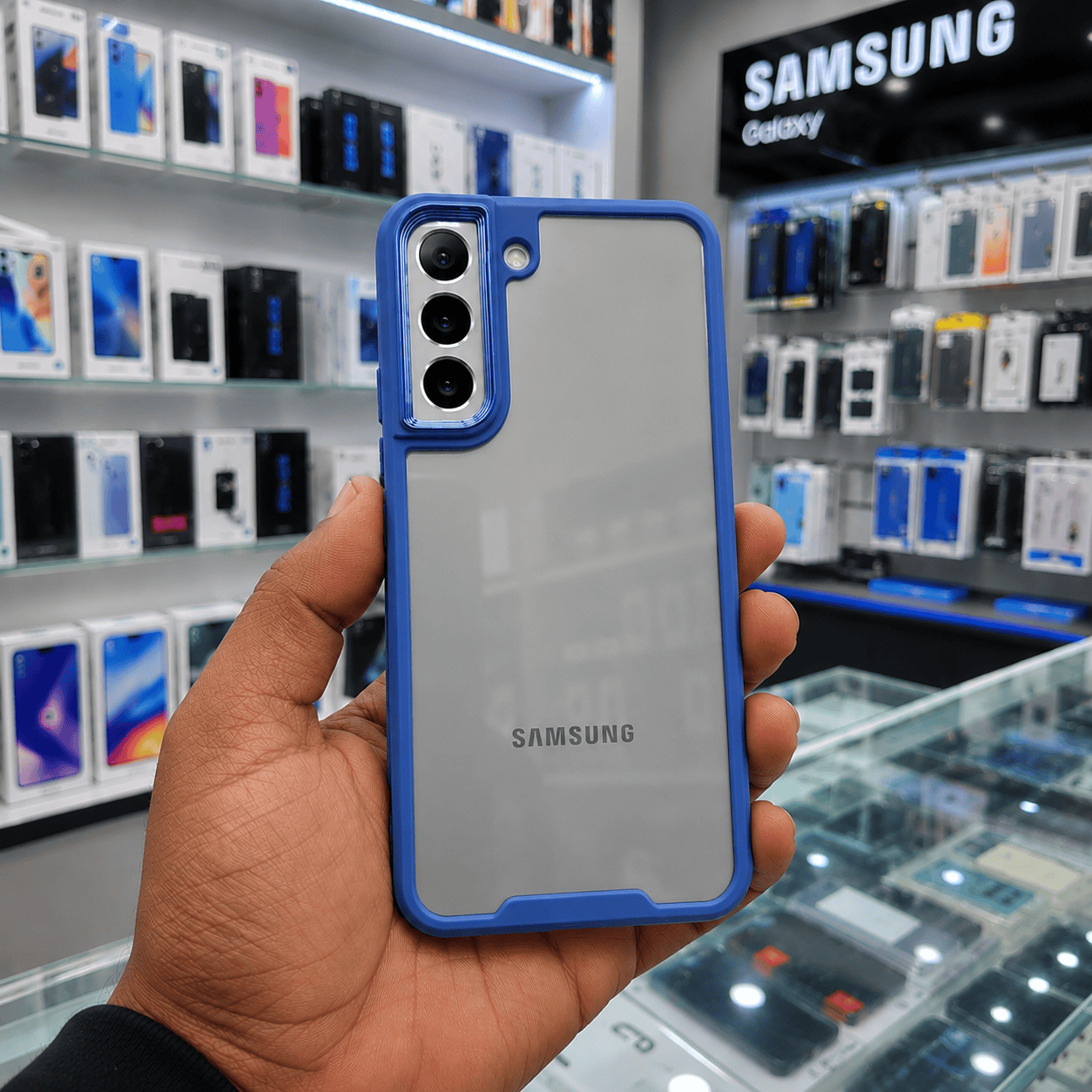Electroplating Camera Frame Cell Phone Case for Samsung S22 Back Cover Blue Onezeros.in