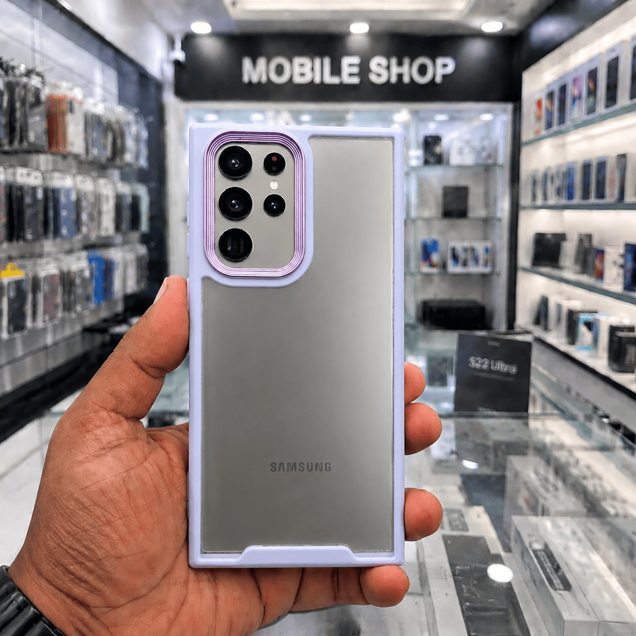 Electroplating Camera Frame Cell Phone Case for Samsung S22 Ultra Back Cover Lavender Onezeros.in