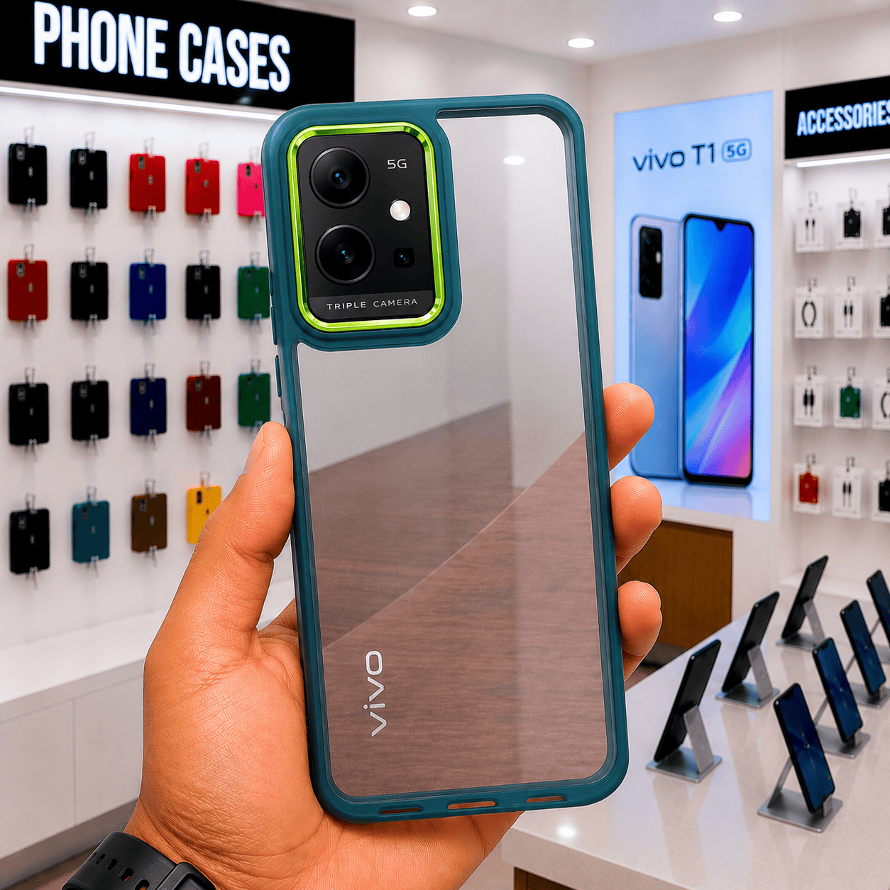 Electroplating Camera Frame Cell Phone Case for Vivo T1 5G Back Cover Green Onezeros.in