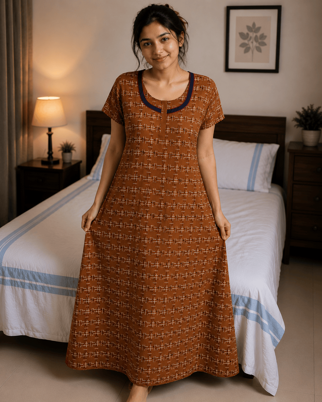 Glazed Ginger Geometric Pattern Nighty 2XL Onezeros.in
