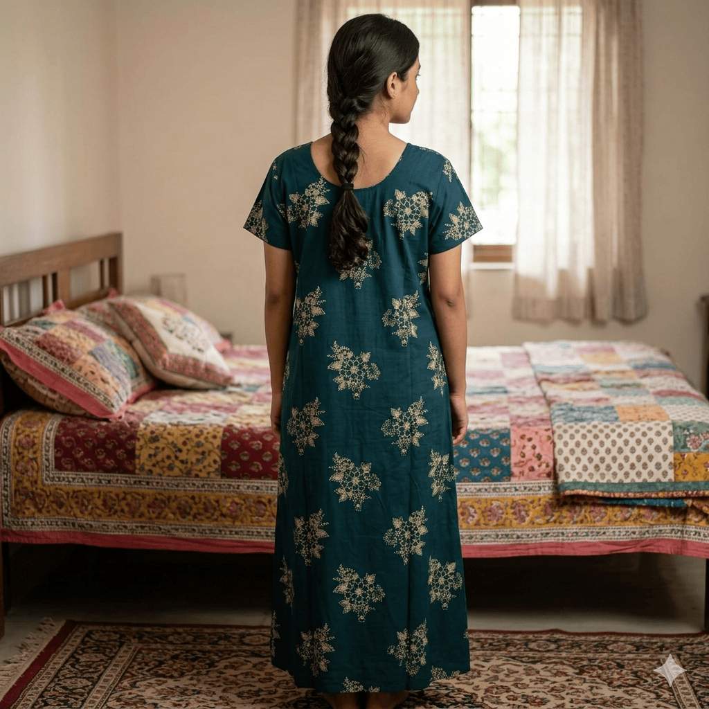 Green background yellow floral pattern Nighty Onezeros.in