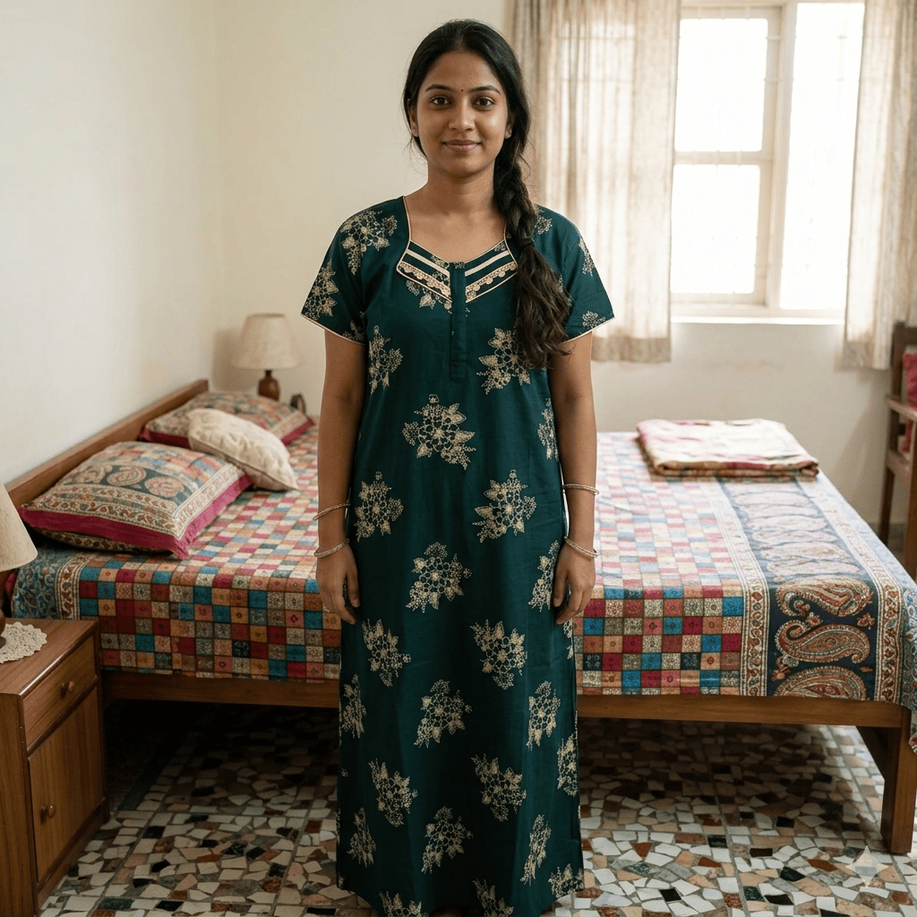 Green background yellow floral pattern Nighty Onezeros.in
