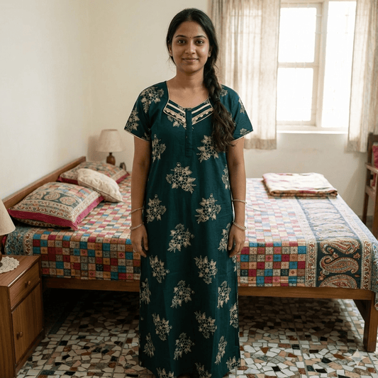 Green background yellow floral pattern Nighty Onezeros.in