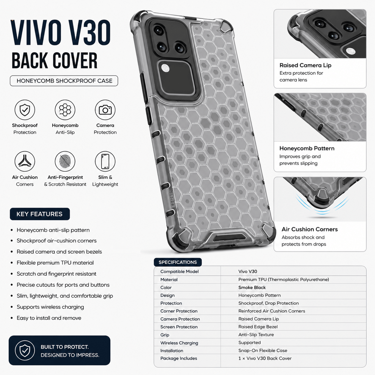 Honeycomb Design Phone Case for Vivo V30 Pro Back Cover Onezeros.in