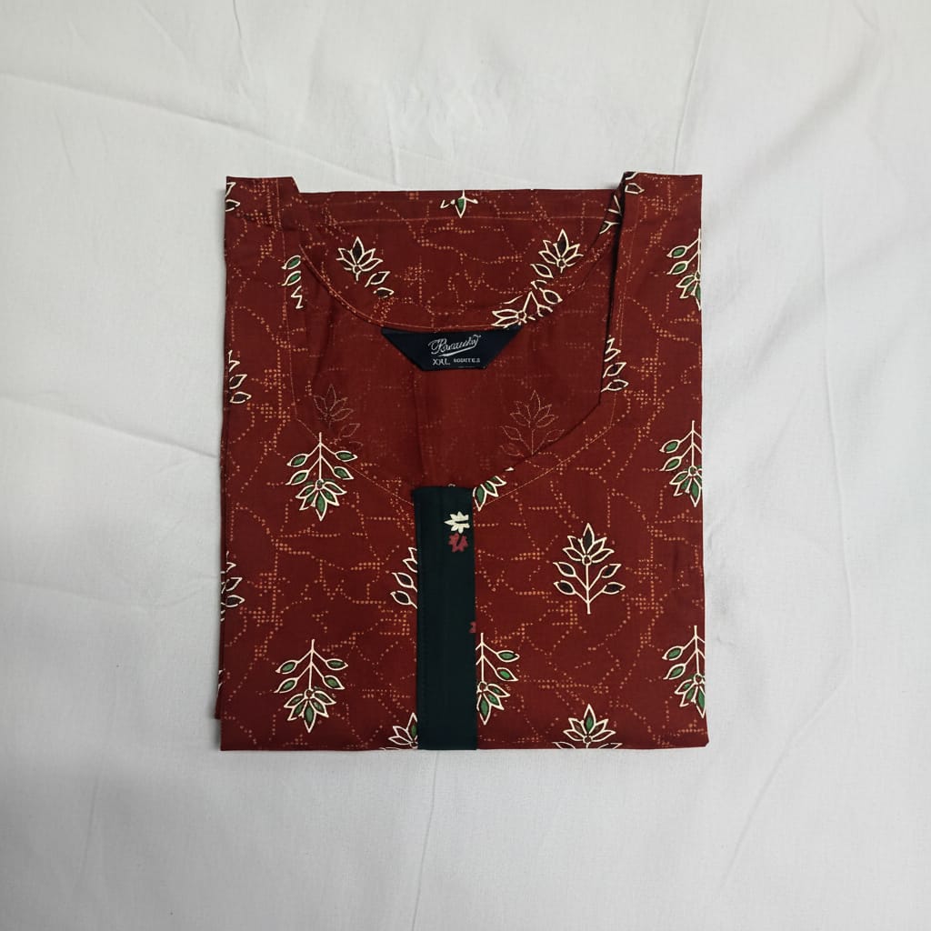 Kofta Brown Ruby Leaf Pattern Nighty 2XL Onezeros.in