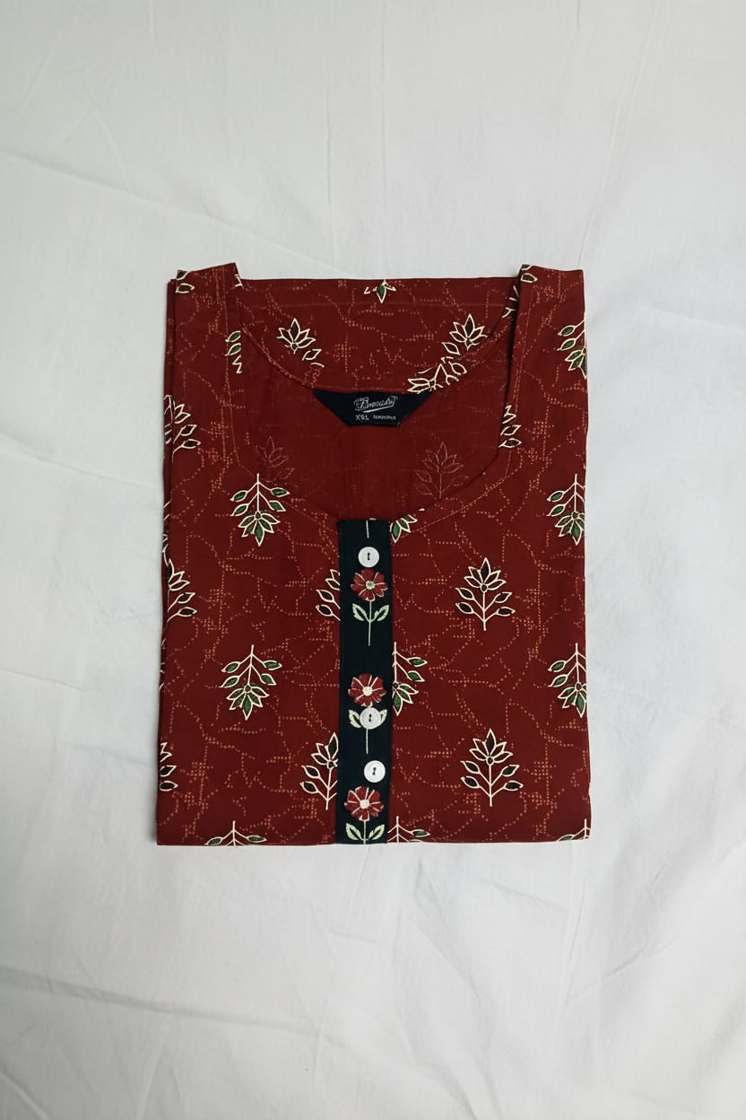 Kofta Brown Ruby Leaf Pattern Nighty 2XL Onezeros.in