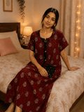 Kofta Brown Ruby Leaf Pattern Nighty 2XL Onezeros.in