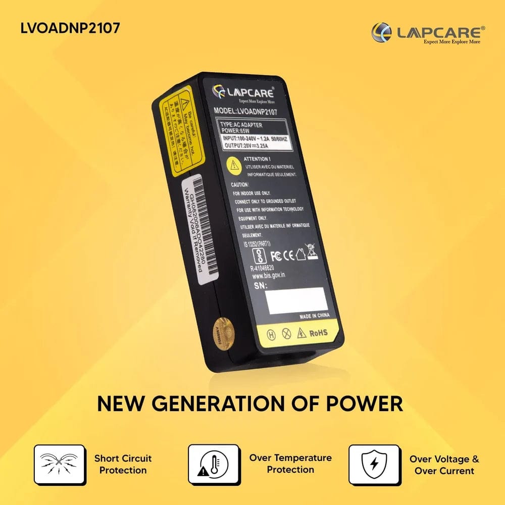 Lapcare Adapter fo Lenovo Y series 20V 3.25A 65w Laptop Charger Onezeros.in