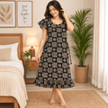 Luxmi Cotton Frock Nighty for Women – Black Printed Mid-Length Nightwear XXL OneZeros