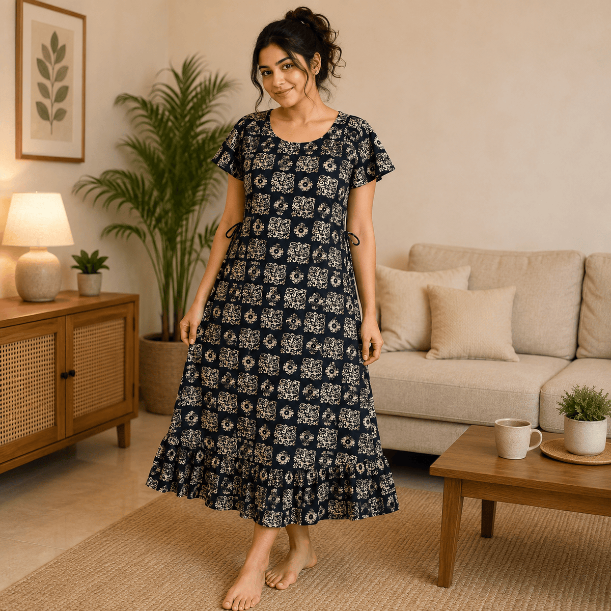 Luxmi Cotton Frock Nighty for Women – Printed Adjustable Robe XXL OneZeros
