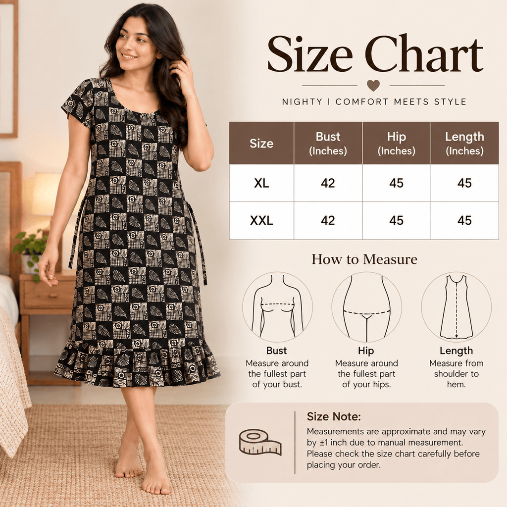 Luxmi Cotton Frock Nighty for Women – Printed Mid-Length Nightwear with Frill XXL OneZeros