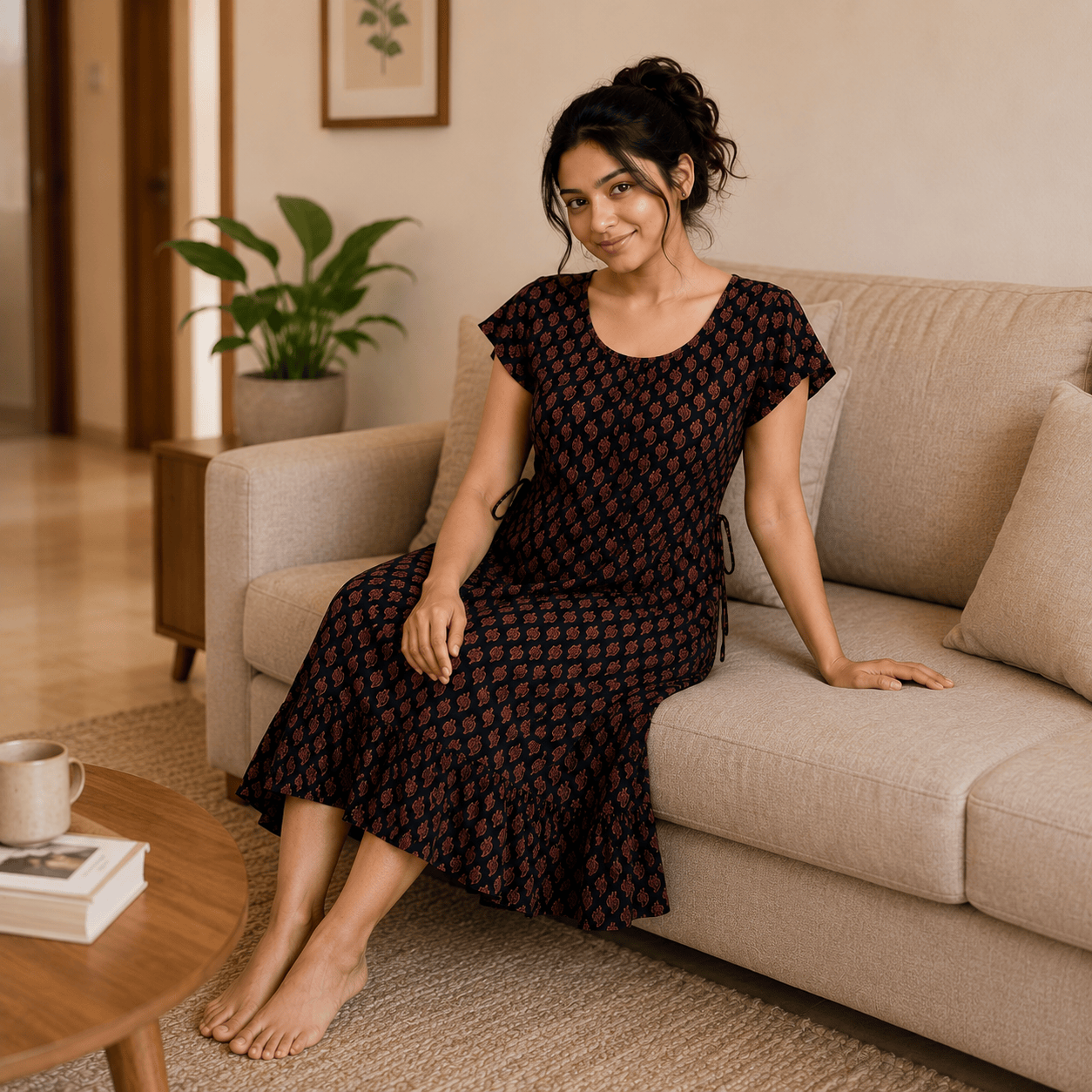 Luxmi Cotton Frock Nighty with Adjustable Rope – Printed Mid-Length Nightwear XXL OneZeros
