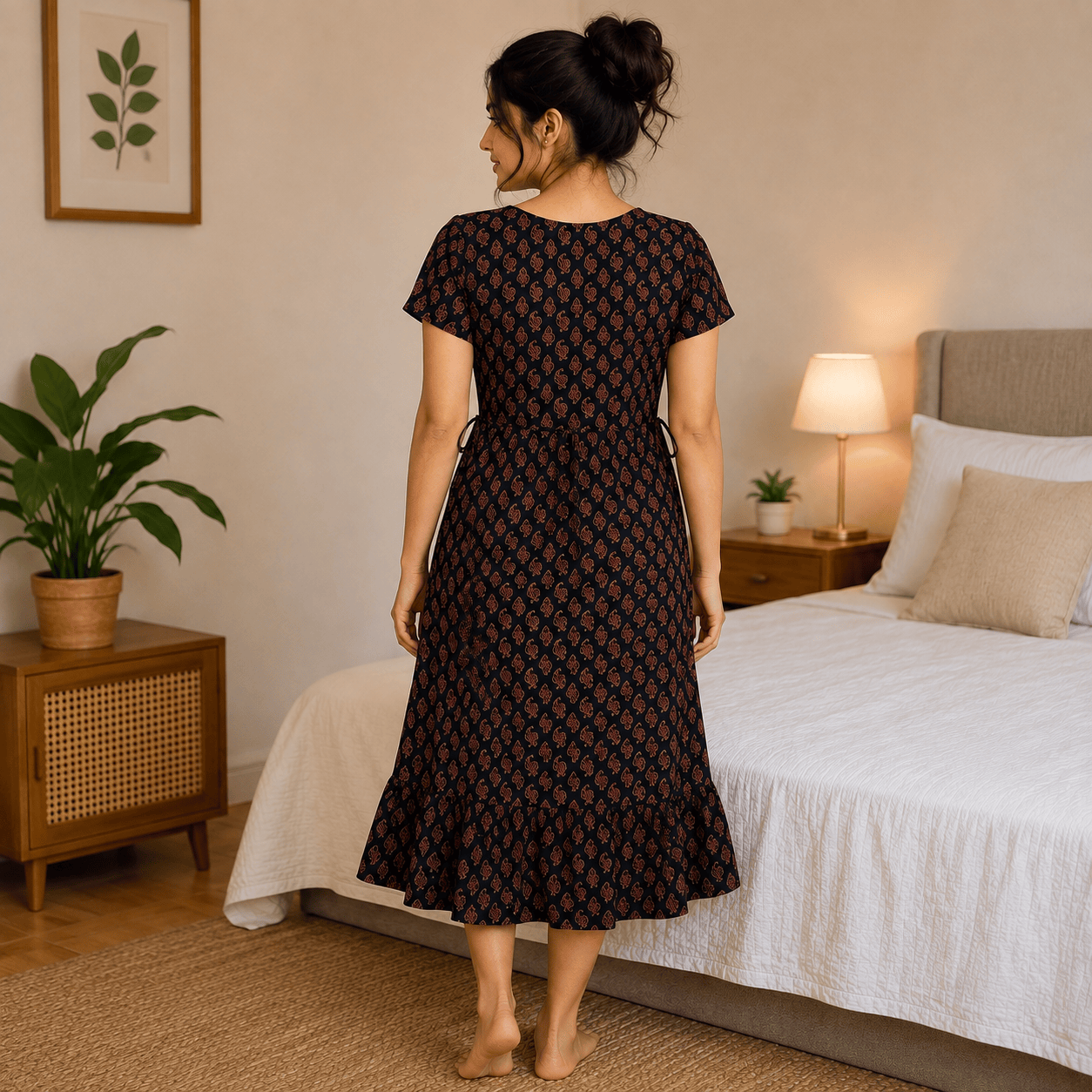 Luxmi Cotton Frock Nighty with Adjustable Rope – Printed Mid-Length Nightwear XXL OneZeros