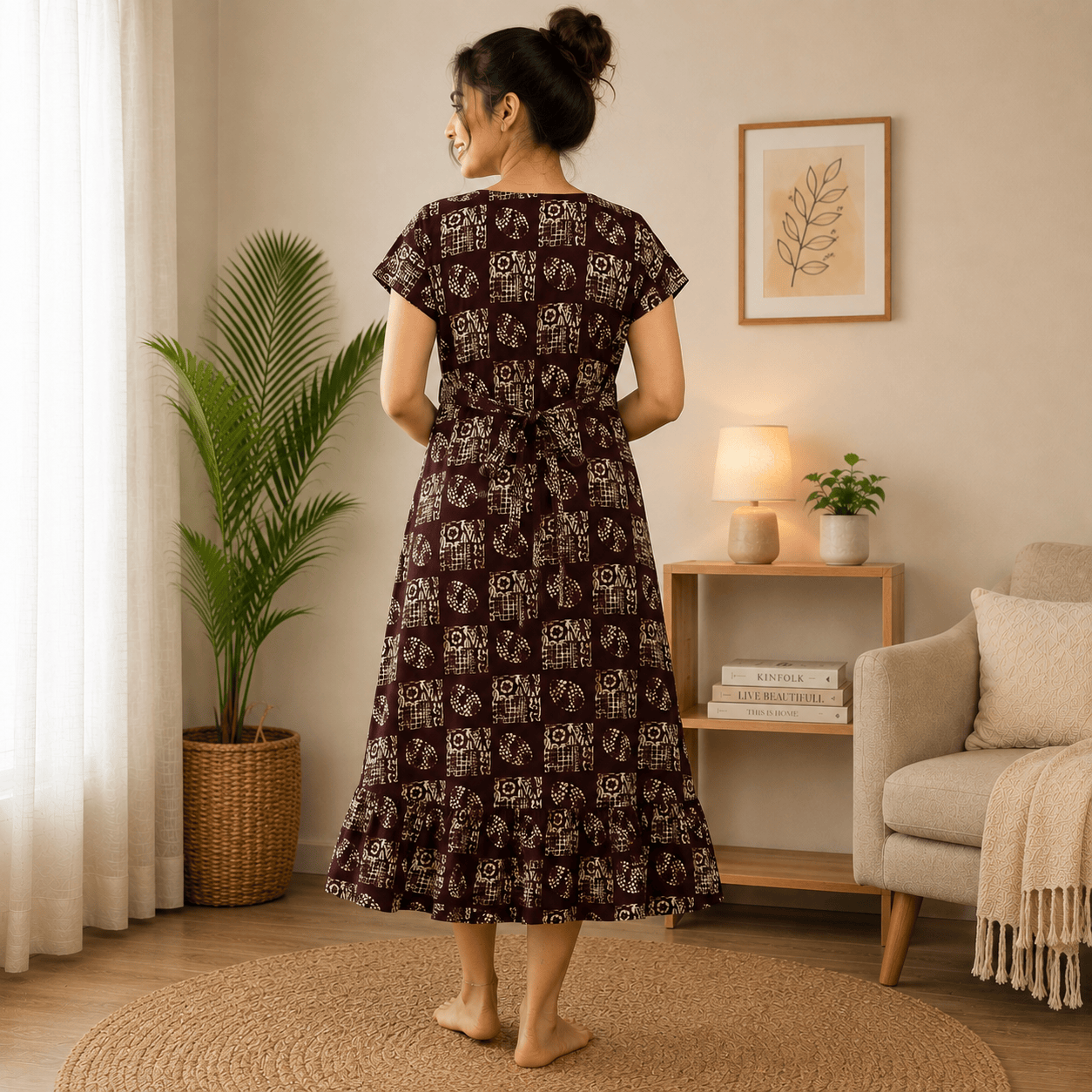 Luxmi Cotton Mid-Length Frock Nighty for Women – Comfortable Printed Nightwear XXL OneZeros