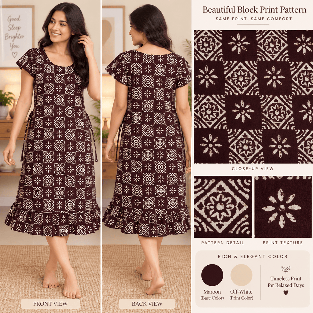 Luxmi Cotton Printed Frock Nighty for Women – Comfortable Mid-Length Nightwear XXL OneZeros