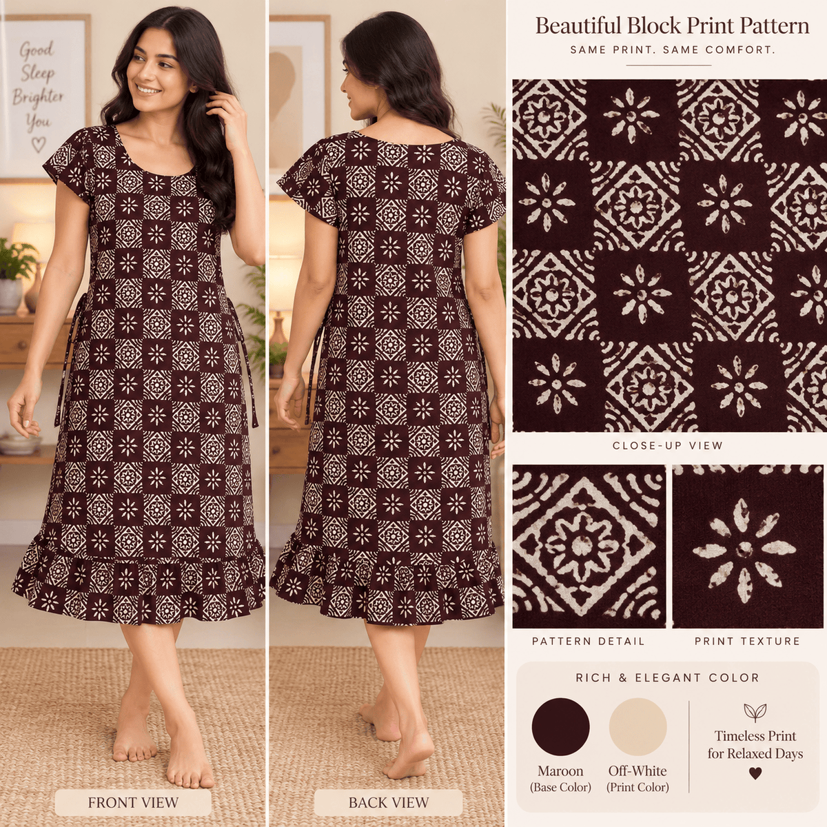 Luxmi Cotton Printed Frock Nighty for Women – Comfortable Mid-Length Nightwear XXL OneZeros