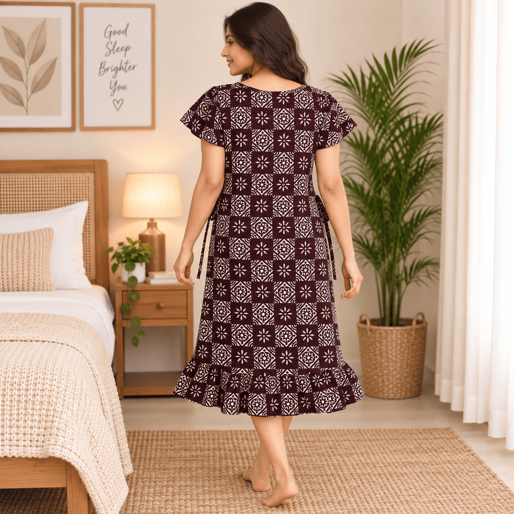 Luxmi Cotton Printed Frock Nighty for Women – Comfortable Mid-Length Nightwear XXL OneZeros