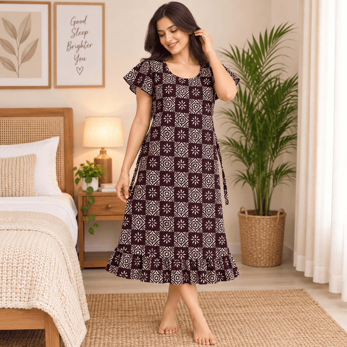 Luxmi Cotton Printed Frock Nighty for Women – Comfortable Mid-Length Nightwear XXL OneZeros