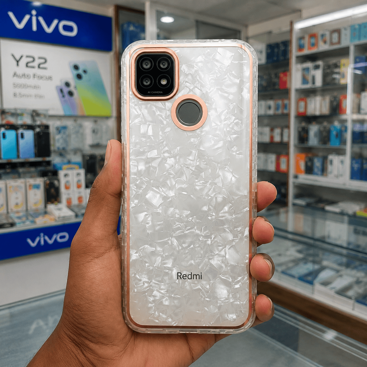 Marble Pattern Back Cover For Redmi 9 Phone Case With Pop Up Holder White Onezeros.in